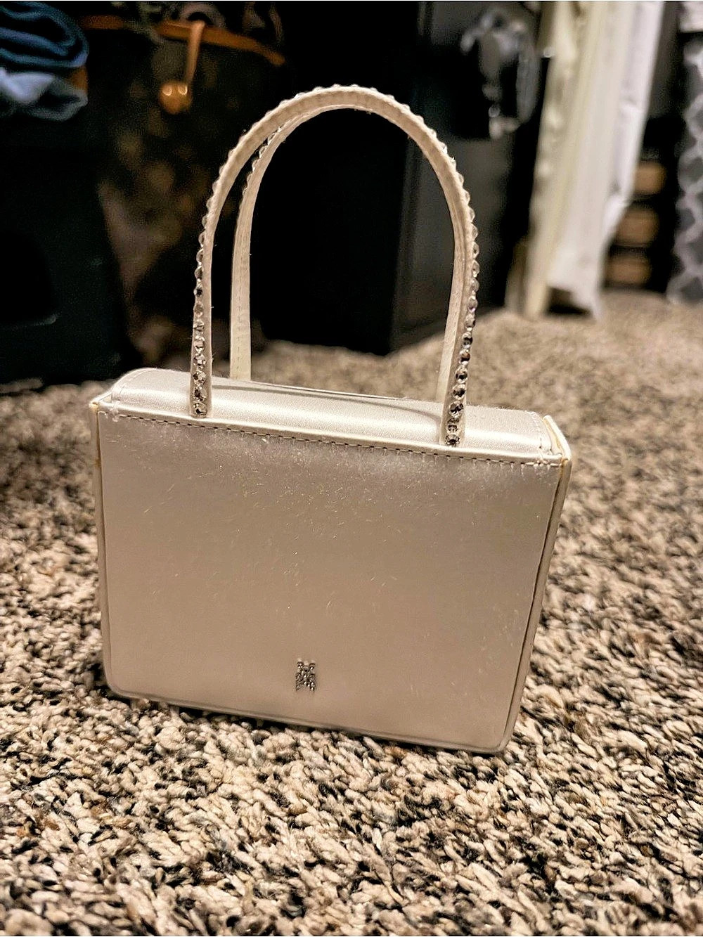 Amina Muaddi Crystal Handle Shoulder Bag in White